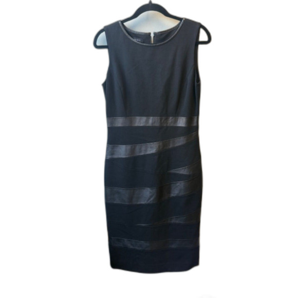 Lafayette 148 New York Dresses & Skirts - Lafayette 148 NY Black Sheath Dress Real Leather Stripe Detail Size 8 Cocktail